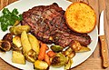 Steak, potatoes, carrots