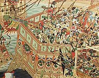 Section d'un tableau représentant une bataille navale de la guerre Imjin.