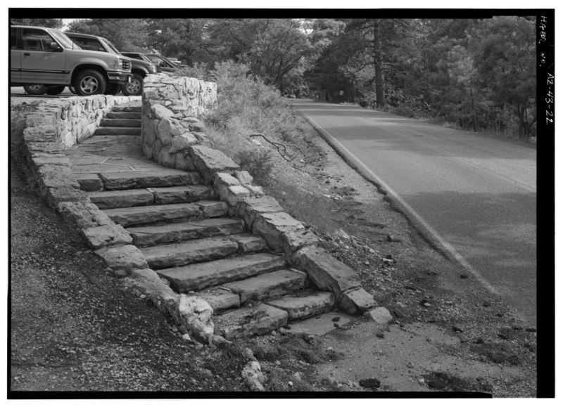 File:PARKING LOT AT NORTH RIM LODGE, WALL AND STAIR DETAIL, FACING SSE. - North Entrance Road, Between Little Park and Bright Angel Point, Grand Canyon, Coconino County, AZ HAER ARIZ,3-GRACAN,8-22.tif