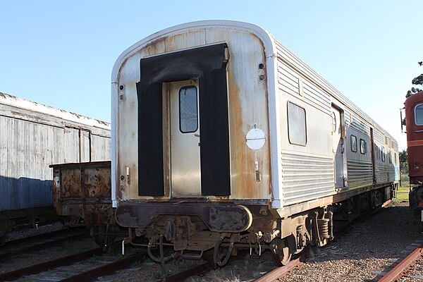 Preserved stainless steel power van PHA2392 at Broadmeadow Locomotive Depot in August 2013