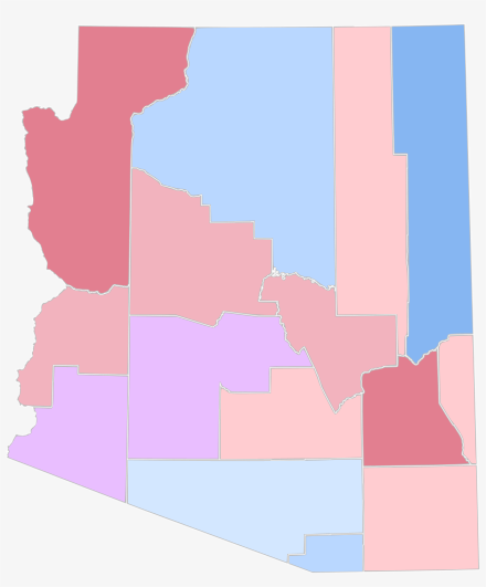 Party registration by Arizona county (January 2023)   Democrat >= 30%   Democrat >= 40%   Democrat >= 50%   Republican >= 30%   Republican >= 40%   Republican >= 50%   Unaffiliated >= 30%
