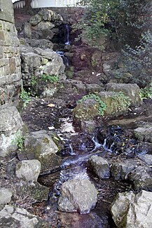 Artificial waterfall of the Paubach just before the slope pond