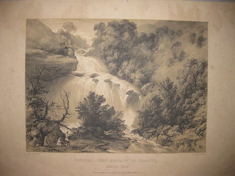 File:Peacocke,Waterfall From Bungalow at Colhutty, Segoor pass.jpg