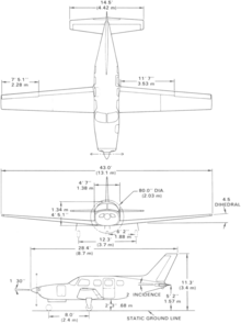 3-view line drawing of the Piper PA-46-310P Malibu Piper PA-46-310P Malibu 3-view line drawing.png