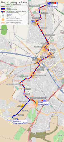 Netwerkkaart van de Tram van Reims