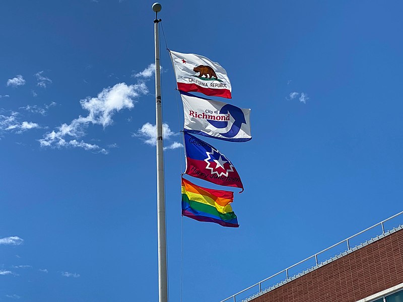 File:Pride and Juneteenth flags outside Richmond city hall.jpg