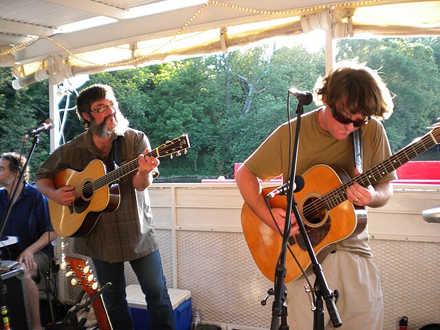 Larry Keel and Keller Williams jamming on a riverboat, May 25, 2010.