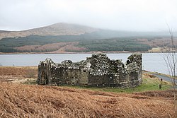 Loch Doon Castle was taken from the Kennedy Clan by William Craufurd of Lefnoreis. Remains of Loch Doon castle, as relocated today - geograph.org.uk - 936512.jpg
