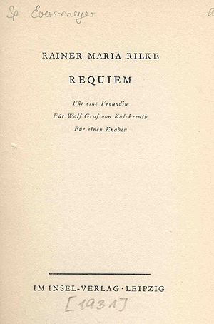 Rainer Maria Rilke: Biografía, Selección de obras, Véase también