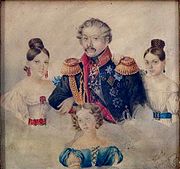Г.В. Розен с дочерьми: Лидией, Софьей и Аделаидой, миниатюра работы Р. Вильчинского, 1837 г.