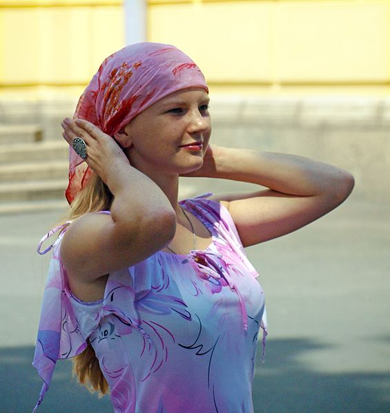 File:Russian woman putting headscarf.jpg