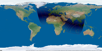 World map of the solar eclipse of September 12, 2053