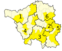 Districts of Saarland (towns dark-coloured, position of number in the capital) S L.svg