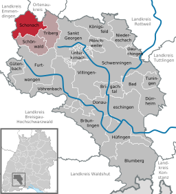 Läget för Schonach im Schwarzwald i Schwarzwald-Baar-Kreis