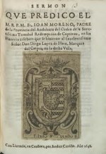 Миниатюра для Файл:Sermon que predico el M. R. P. M. Fr. Ioan Moreno, Padre de la Provincia del Andaluzia ... en las Honras celebres que se hizieron al ... Don Diego Lopez de Haro, Marques del Carpio, en la dicha villa (IA A11005813).pdf