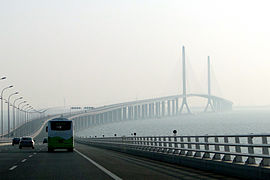Right-hand traffic on Shanghai Yangtze River Tunnel and Bridge in Shanghai, China