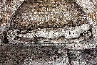 Sir Roger de Beller's 1326 Alabaster effigy in St Peters Priory Church Sir Roger de Bellar's Tomb (1326), Kirby Bellars Leicestershire.jpg