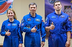 Sojus MS-24 Besatzung, von links nach rechts: Loral O’Hara, Oleg Kononenko, Nikolai Tschub