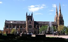 St. Mary's Cathedral, Sydney has a typical cruciform plan. StMarys Cathedral Sydney.JPG