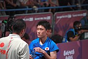 Deutsch: Beachhandball bei den Olympischen Jugendspielen 2018; Tag 4, 9. Oktober 2018; Mädchen, Finale – Tomokazu Harimoto (JPN) Vs Wang Chuqin (CHN) 1:4 English: Table tennis at the 2018 Summer Youth Olympics at 9 October 2018 – Girl's Singles Final – Tomokazu Harimoto (JPN) Vs Wang Chuqin (CHN) 1:4