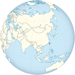 Taiwan on the globe (Asia centered)