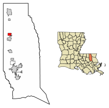 Tangipahoa Parish Louisiana Sisällytetyt ja rekisteröimättömät alueet Roseland Highlighted.svg