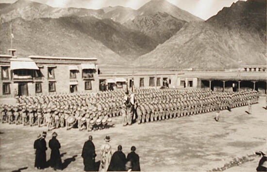 Photo of the Drapchi regiment of the Tibetan Army taken in the 1930s (before 1935) by Frederick Williamson
