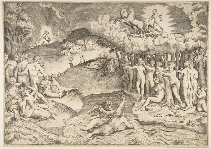 File:The triumph of love, cupid riding a chariot drawn by unicorn is in the upper right, naked figures fill the composition MET DP812789.jpg