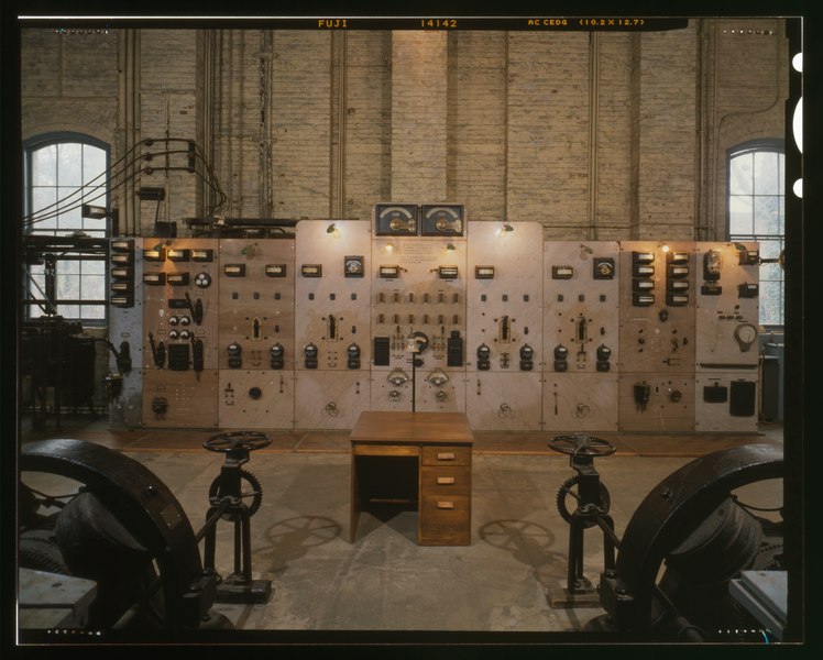 File:VIEW OF POWERHOUSE CONTROL PANEL WITH OPERATOR'S DESK, SHOWING EXCITER GENERATORS IN FOREGROUND - Folsom Powerhouse, Adjacent to American River, Folsom, Sacramento County HAER CAL,34-FOLSO.V,2-82 (CT).tif