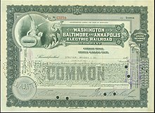 Share of the Washington, Baltimore and Annapolis Electric Railroad Company, issued 17. May 1921 Washington, Baltimore and Annapolis Electric RR 1921.jpg