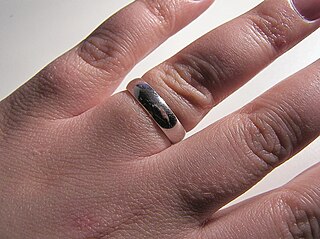 Wedding ring Finger ring which indicates that its wearer is married