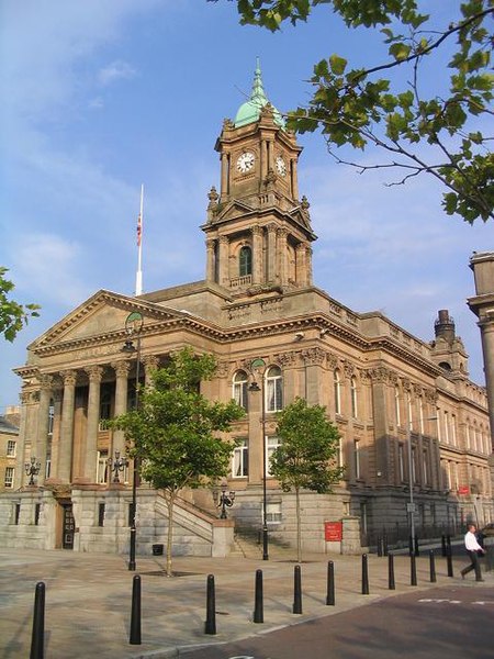 The former Birkenhead Town Hall and Wirral Museum, now council offices, committee rooms, and Register Office, in Hamilton Square