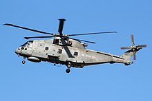 A Royal Navy Merlin HM2 landing at HMS Gannet during 2015 ZH841-501 EH101 Merlin Royal Navy (21161819629).jpg