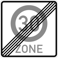 Zeichen 274.2 - Ende einer Tempo 30-Zone (einseitig), StVO 2013.svg