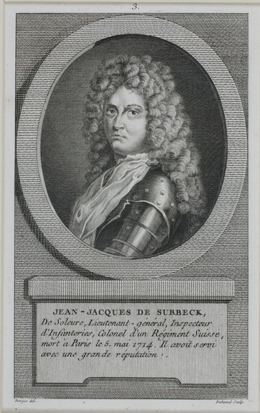 File:Zentralbibliothek Solothurn - JEANJACQUES DE SURBECK De Soleure Lieutenantgénéral Inspecteur dInfanteries Colonel dun Régiment Suisse mort à Paris le 5 mai 1714 Il avoit servi avec une grande réputation - a0267.tif