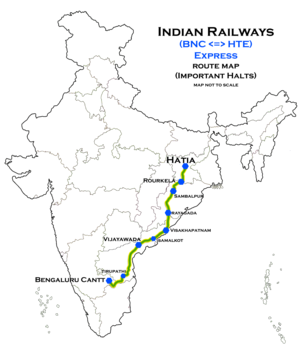 (Bengaluru cantonment - Hatia) Express route map.png