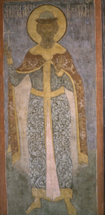 Князь Лазарь Сербский на стенописи Архангельского собора