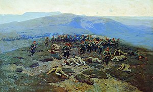 Атака Новочеркасского полка в бою на реке Шахе. Худ. Ф. Рубо