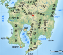 Topographic map of Kagoshima prefecture