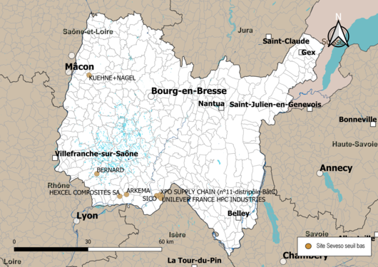 Carte des sites Seveso seuil bas.