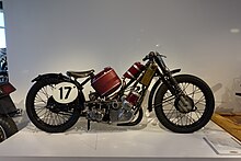 1923 Scott Sprint Special on display at the Barber Vintage Motorsports Museum, Birmingham, Alabama. The twin-cylinder motorcycle had a displacement of 596cc, weighed 335 pounds, and had a top speed of 85 mph. 1923ScottSprintSpecial.jpg