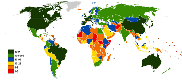 Az országok megoszlása indulók száma szerint
