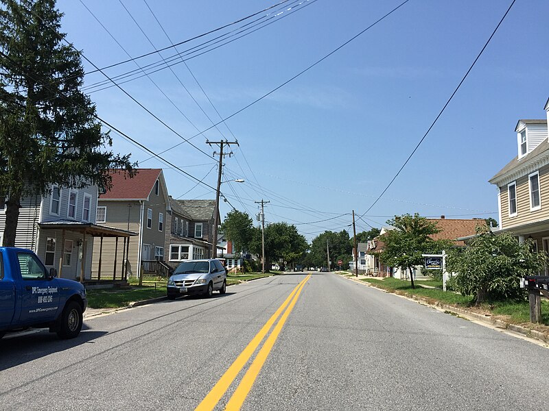 File:2017-08-21 13 58 11 View west along Maryland State Route 821 (Main Street) at Railroad Avenue in Marydel, Caroline County, Maryland.jpg