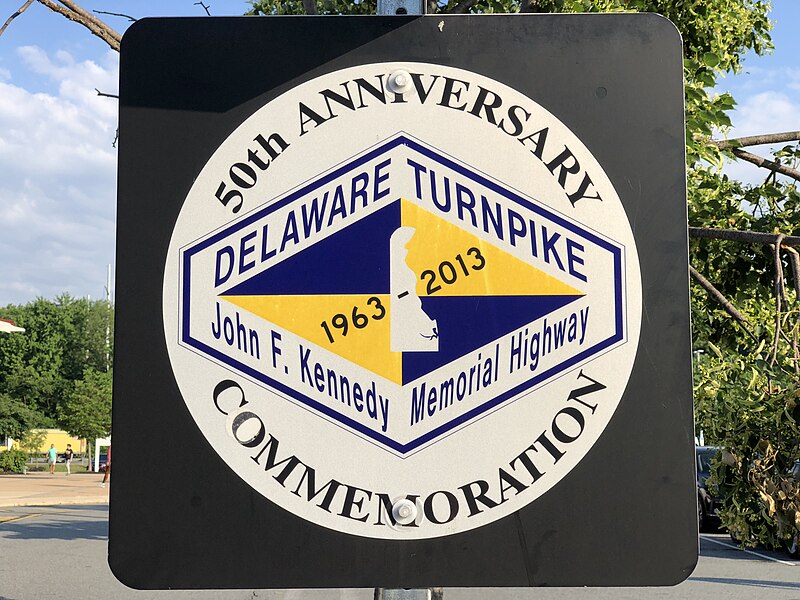 File:2021-06-05 07 45 36 Sign marking the 50th Anniversary Celebration of the Delaware Turnpike-John F. Kennedy Memorial Highway at the Delaware House Service Area along Interstate 95 (Delaware Turnpike) in New Castle County, Delaware.jpg