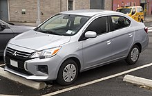 2021 Mitsubishi Mirage G4 ES in Starlight Silver Metallic, front left.jpg