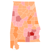 GOP Primary first round results by county
Allen
40-50%
50-60%
60-70%
80-90%
Zeigler
40-50%
50-60% 2022 Alabama Secretary of State Republican primary election results map by county.svg