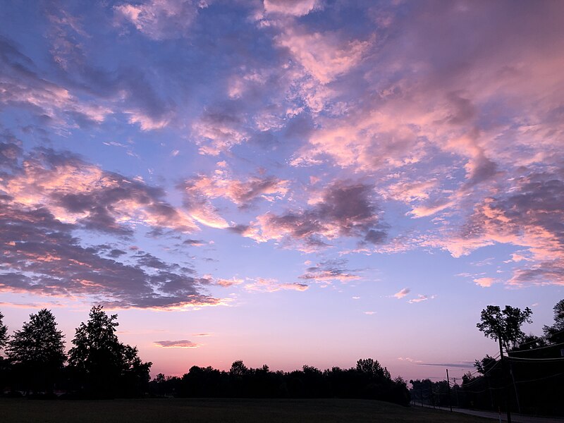 File:2023-09-04 06 31 40 Sunlight reflecting off of altocumulus clouds just before sunrise along Burlington County Route 630 (Woodlane Road) in Westampton Township, Burlington County, New Jersey.jpg