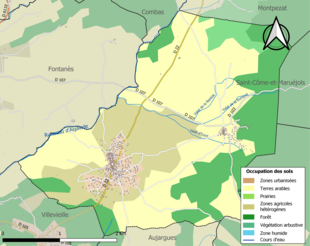 Barevná mapa znázorňující využití půdy.