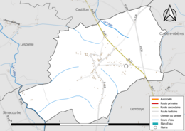 Carte en couleur présentant les réseau hydrographique de la commune