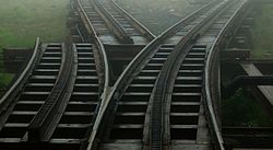 A switch (transfer table) of Mount Washington Cog Railway A switch of Mount Washington Cog Railway.jpg